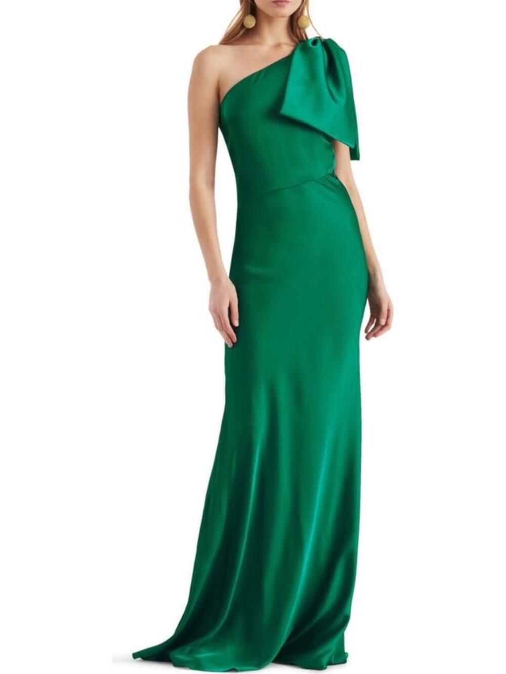 New Sachin & Babi Aubrey One-Shoulder Satin Charmeuse Gown In Emerald Sz 8 $725